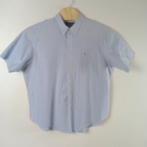 Ralph Lauren Mens Classic Fit Seersucker Blue Stripe SS Oxford Shirt Pony - XXL